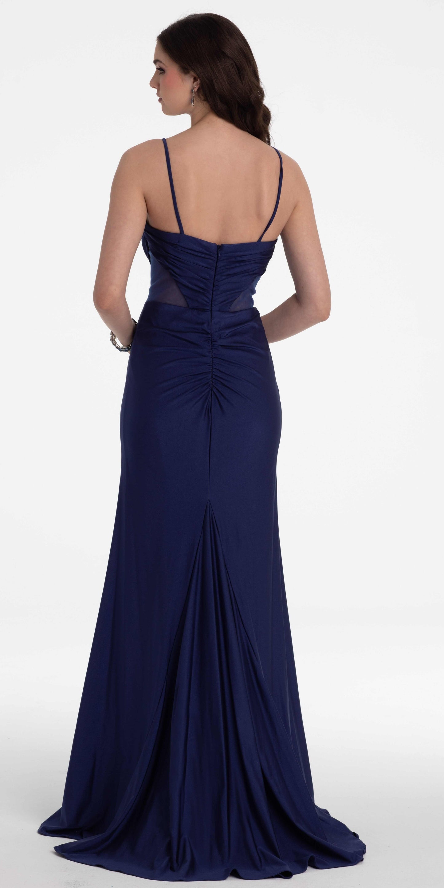 Spandex Beaded Sweetheart Trumpet Dress with Illusion Side Panels - Camille La Vie