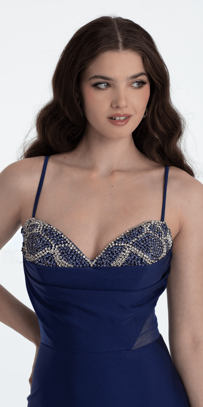 Spandex Beaded Sweetheart Trumpet Dress with Illusion Side Panels - Camille La Vie