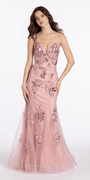 Strappy Back Sweetheart Floral Mesh Trumpet Dress with Godets - Camille La Vie