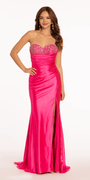 Stretch Satin Beaded Sweetheart Trumpet Dress - Camille La Vie