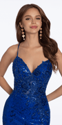 royal-blue/size/4/missy/Camille La Vie/Plunging Embroidered Sequin Open Triple X Back Dress/close up alt