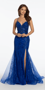 royal-blue/size/4/missy/Camille La Vie/Plunging Embroidered Sequin Open Triple X Back Dress/front