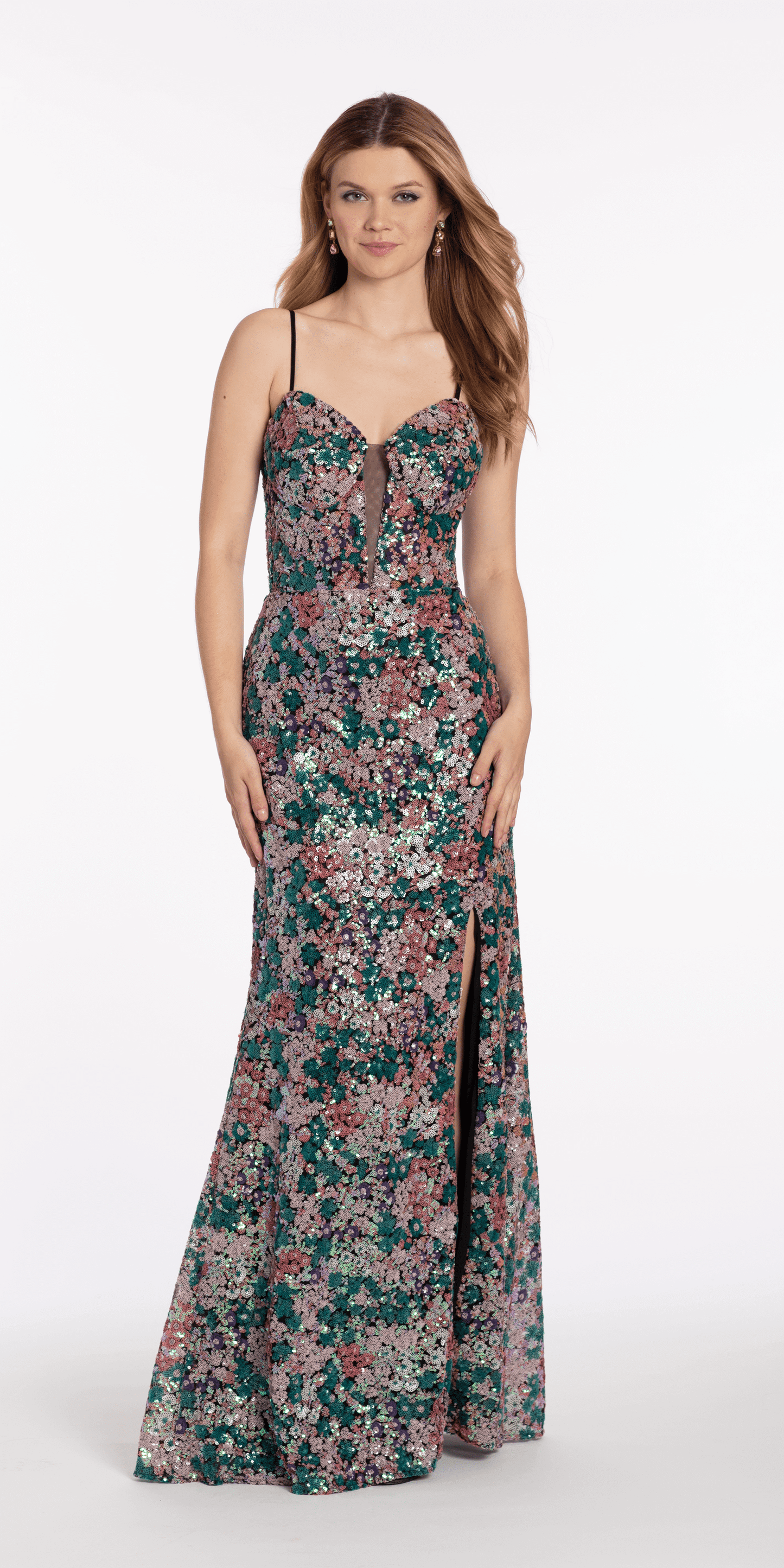 Plunge Sequin Patchwork Column Dress - Camille La Vie