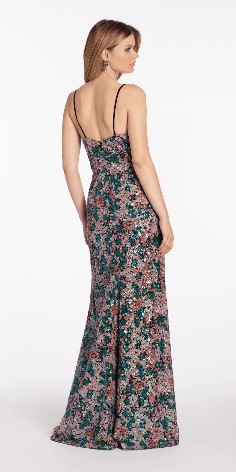 Plunge Sequin Patchwork Column Dress - Camille La Vie