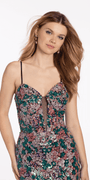 Plunge Sequin Patchwork Column Dress - Camille La Vie