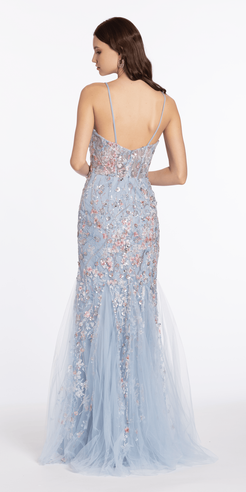 3 D Cherry Blossom Mesh Mermaid Dress Godets - Camille La Vie