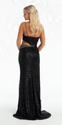 Stretch Sequin Sweetheart Cut Out Waist Column Dress - Camille La Vie