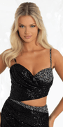 Stretch Sequin Sweetheart Cut Out Waist Column Dress - Camille La Vie