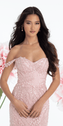 Mesh 3D Leaf Off the Shoulder Corset Column Dress - Camille La Vie