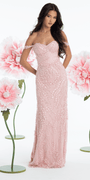 Mesh 3D Leaf Off the Shoulder Corset Column Dress - Camille La Vie
