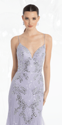 Strappy Back Crystal Beaded Lace Plunge Mermaid Dress with Godets - Camille La Vie