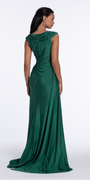 Spandex V Neck Cap Sleeve Column Dress with Side Cascade - Camille La Vie