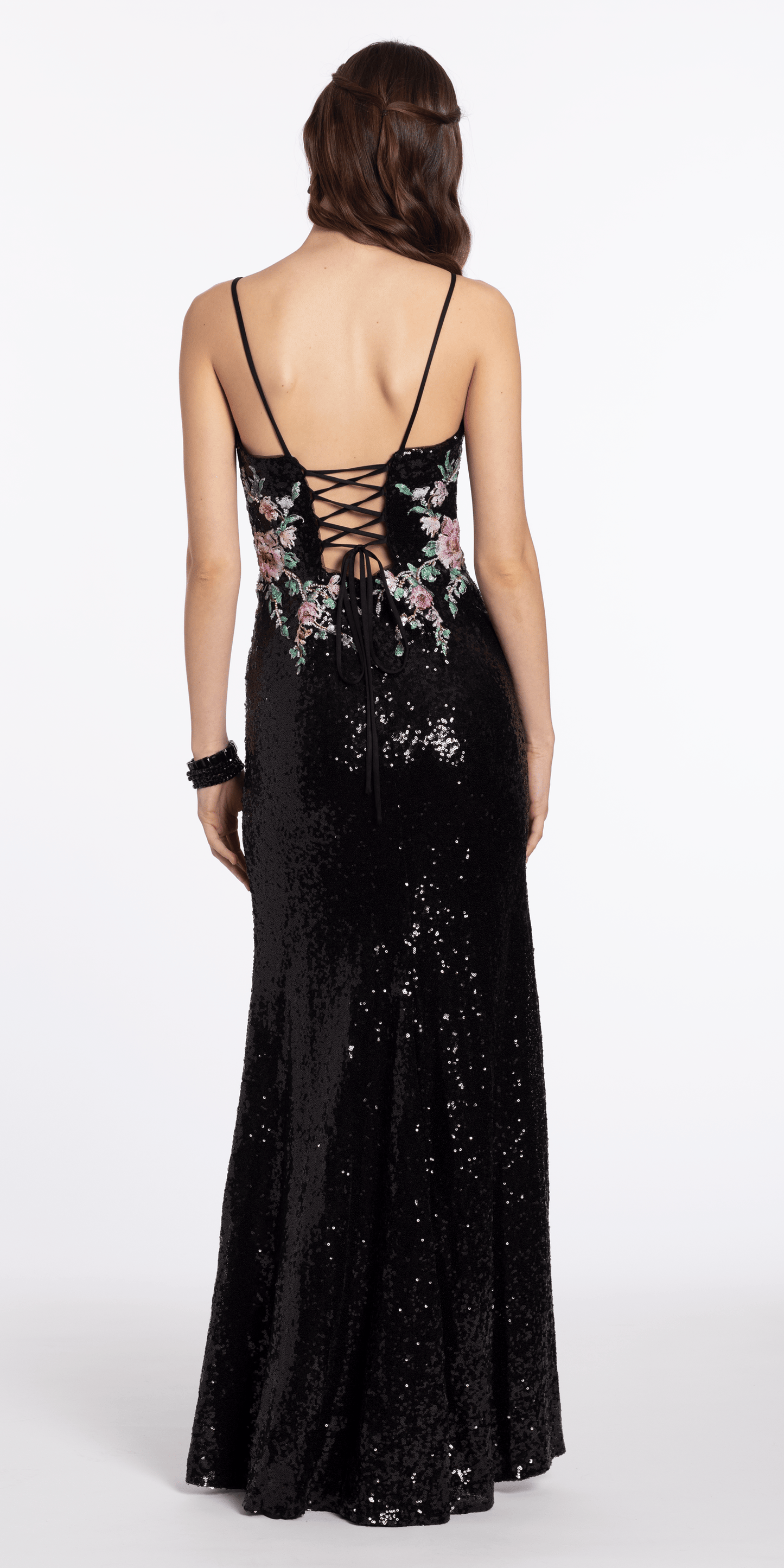 Sweetheart Sequin Column Dress with Embellished Floral Detail - Camille La Vie