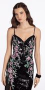 Sweetheart Sequin Column Dress with Embellished Floral Detail - Camille La Vie