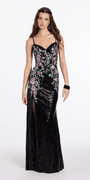 Sweetheart Sequin Column Dress with Embellished Floral Detail - Camille La Vie