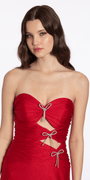 Glitter Knit Strapless Triple Bow Peek-a-Boo Column Dress - Camille La Vie