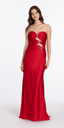 Glitter Knit Strapless Triple Bow Peek-a-Boo Column Dress - Camille La Vie