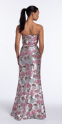 Angled Peplum Strapless Metallic Floral Jacquard Dress - Camille La Vie