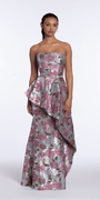 Angled Peplum Strapless Metallic Floral Jacquard Dress - Camille La Vie