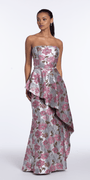Angled Peplum Strapless Metallic Floral Jacquard Dress - Camille La Vie