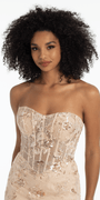 Glitter Corset Mesh Strappy Back Trumpet Dress with Beaded Floral Appliques - Camille La Vie