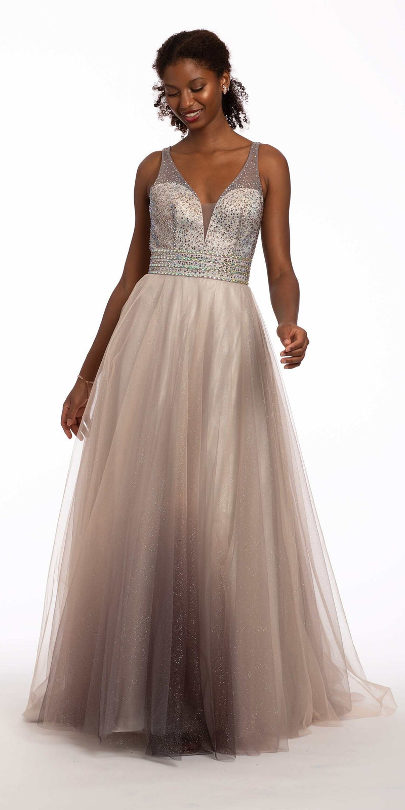 Beaded Ombre Glitter Mesh Ballgown - Camille La Vie