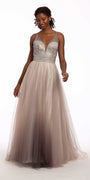 Beaded Ombre Glitter Mesh Ballgown - Camille La Vie