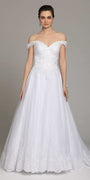 Off The Shoulder Lace Satin A-Line Gown - Camille La Vie