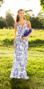 Chiffon Pleated Print Lace Up Back A Line Dress - Camille La Vie