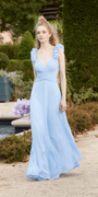 Chiffon Ruffle Shoulder Lace Up Back Column Dress - Camille La Vie