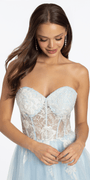 Strapless Floral Embellished Corset Glitter Tulle Ballgown - Camille La Vie