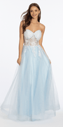Strapless Floral Embellished Corset Glitter Tulle Ballgown - Camille La Vie