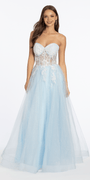 Strapless Floral Embellished Corset Glitter Tulle Ballgown - Camille La Vie