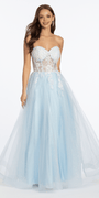 Strapless Floral Embellished Corset Glitter Tulle Ballgown - Camille La Vie