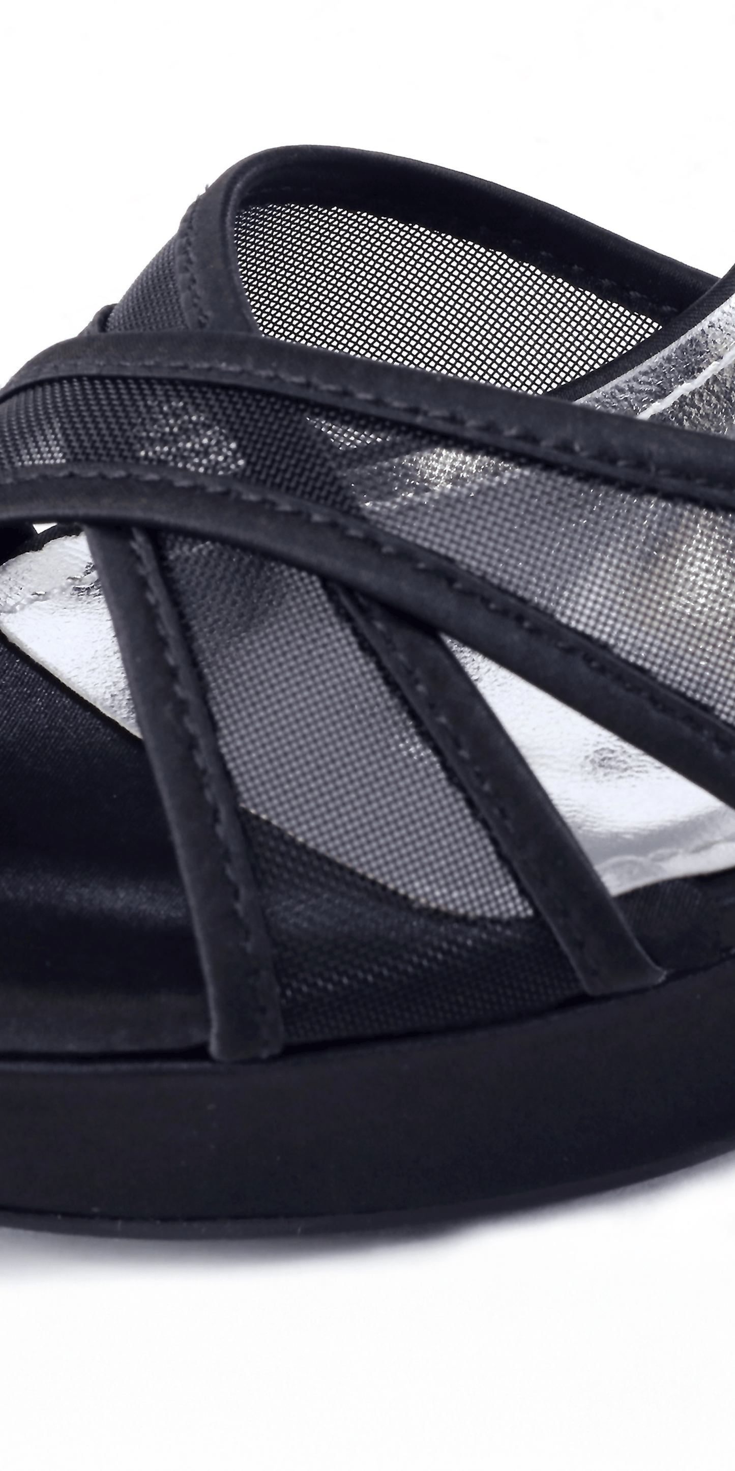 black/size/ 6/ Camille La Vie/Mesh Satin Criss Cross Strap Platform Stiletto Sandal/close up