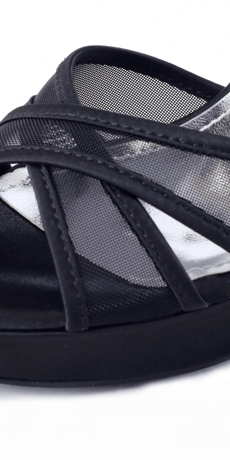 black/size/ 6/ Camille La Vie/Mesh Satin Criss Cross Strap Platform Stiletto Sandal/close up