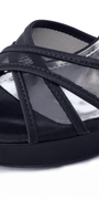 black/size/ 6/ Camille La Vie/Mesh Satin Criss Cross Strap Platform Stiletto Sandal/close up
