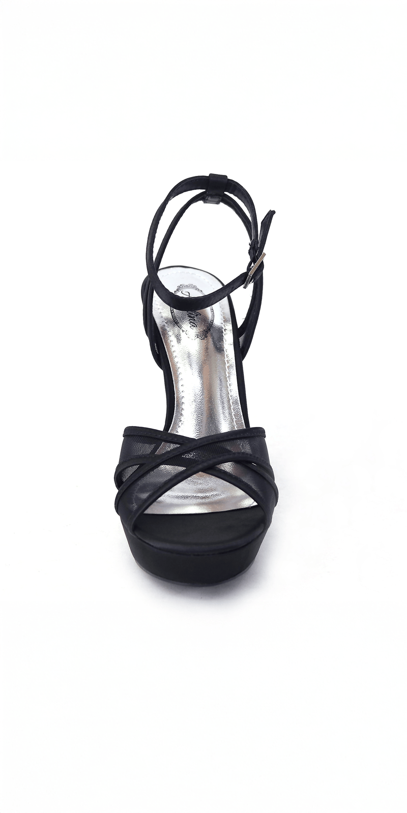 black/size/ 6/ Camille La Vie/Mesh Satin Criss Cross Strap Platform Stiletto Sandal/front