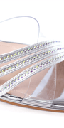 silver/size/6/Camille La Vie/Triple Strap Lucite Rhinestone Low Heel Sandal /close up